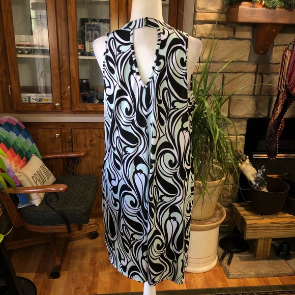 CATO SIZE XLARGE MINT GREEN AND BLACK HIGH-NECK CUTOUT CHEST PAISLEY DRESS EUC - Picture 4 of 4